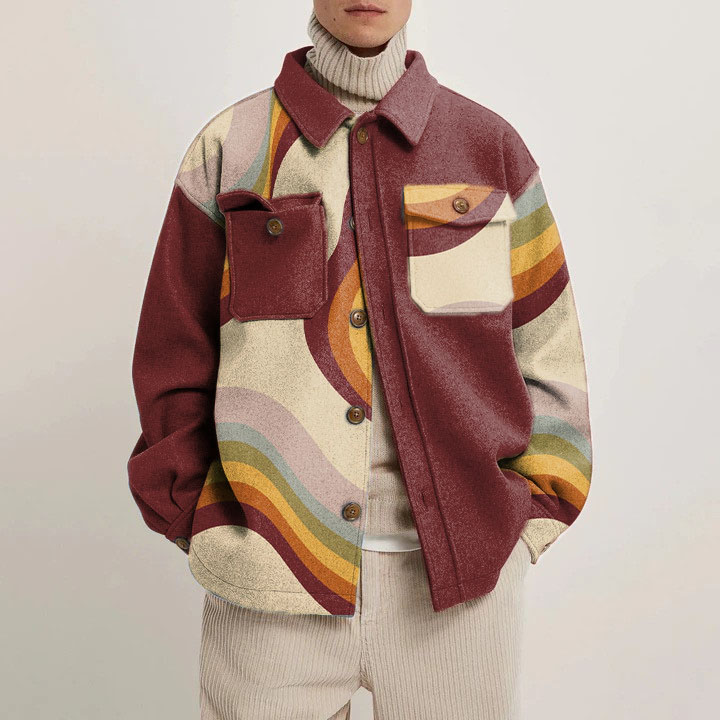 Colorblocked Geometric Shirt Jacket