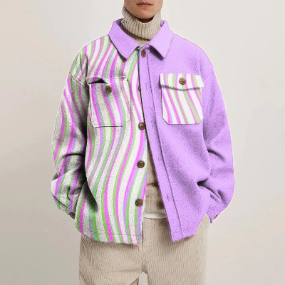 Colorblocked Striped Print Shirt Jacket