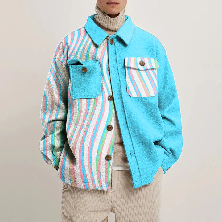 Colorblocked Striped Print Shirt Jacket