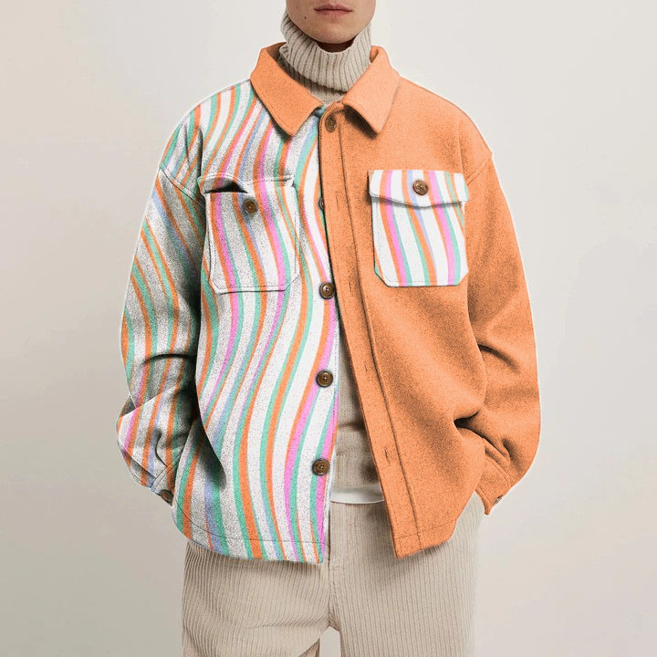 Colorblocked Striped Print Shirt Jacket