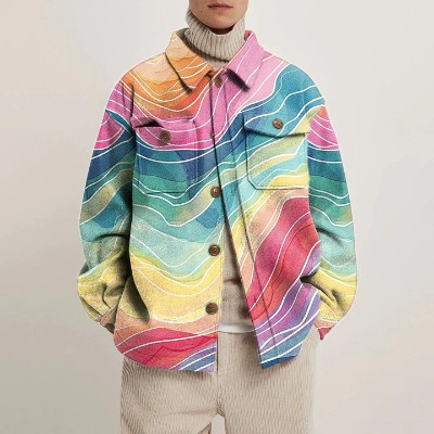 Rainbow Stripe Print Shirt Jacket