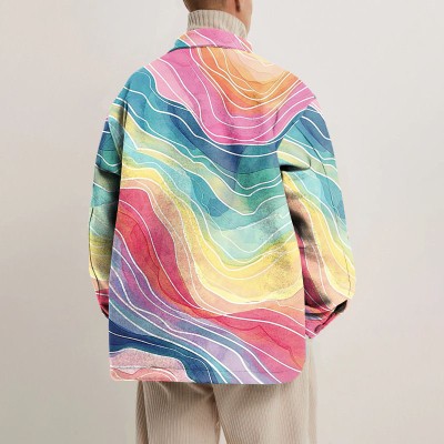 Rainbow Stripe Print Shirt Jacket