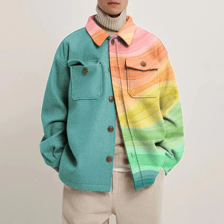 Rainbow Stripe Print Shirt Jacket