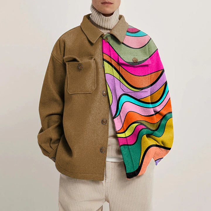 Colorblocked Striped Print Shirt Jacket