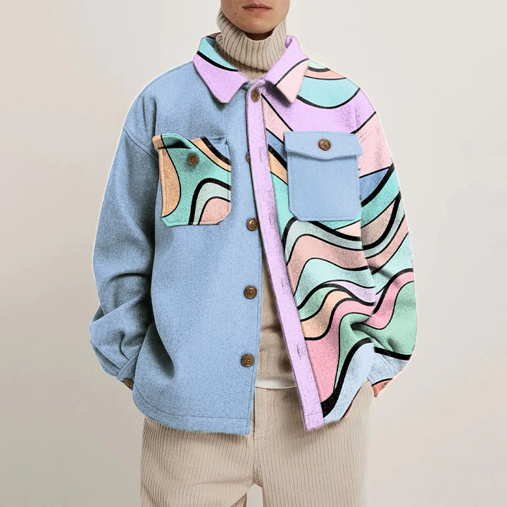 Colorblocked Striped Print Shirt Jacket