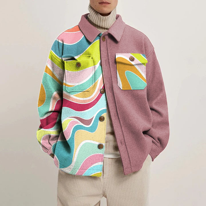 Colorblocked Striped Print Shirt Jacket