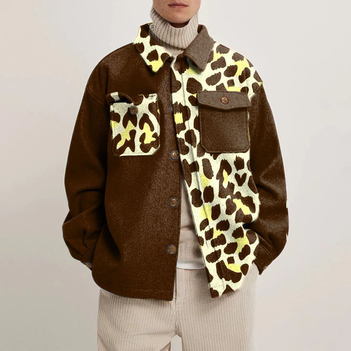 Colorblocked Animal Print Shirt Jacket