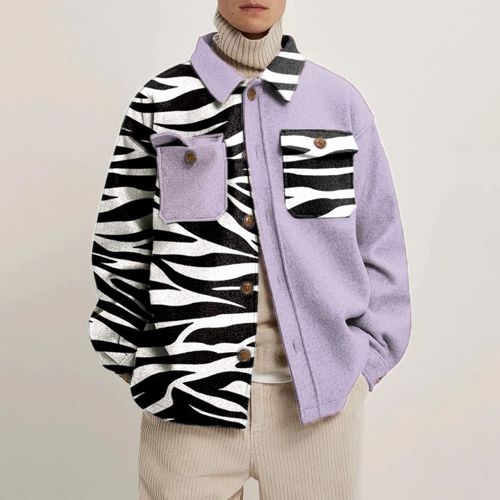 Colorblocked Animal Print Shirt Jacket