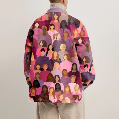 Creative Portrait Print Shirt Jacket