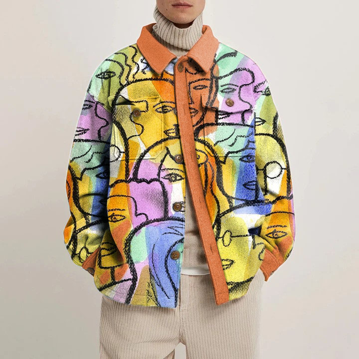 Creative Portrait Print Shirt Jacket