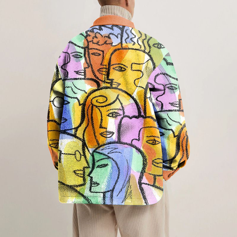 Creative Portrait Print Shirt Jacket