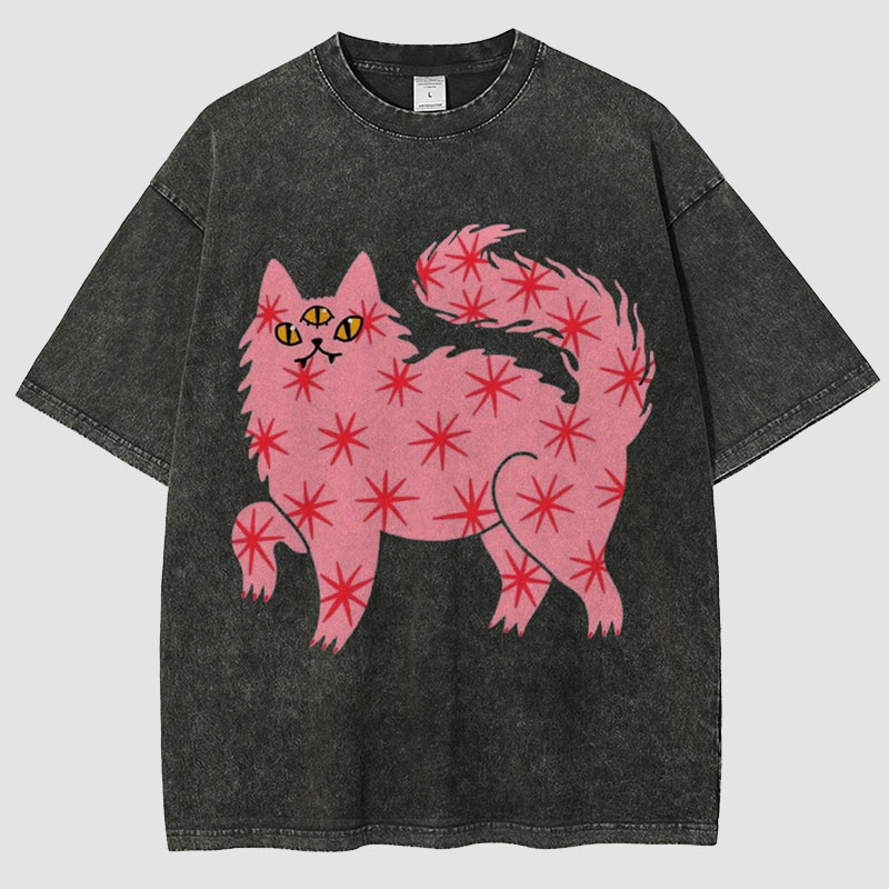 The Pink Cat Unisex Vintage Washed Tee