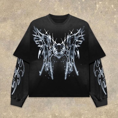 Angel Wing Fake Two Print Long Sleeve T-Shirt