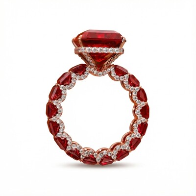14.22 CT Luxury Ruby Radiant Cut Pave Halo Engagement Ring