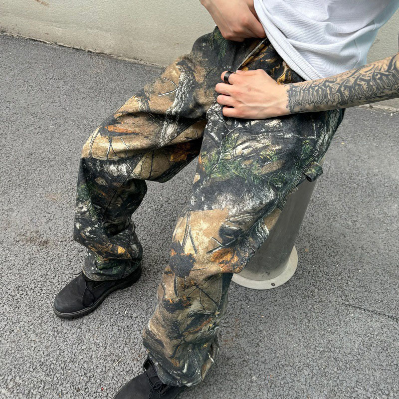 Vintage Twig Camouflage Workwear Casual Pants