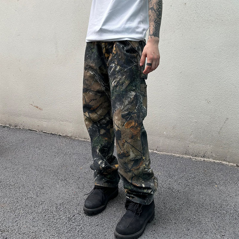 Vintage Twig Camouflage Workwear Casual Pants