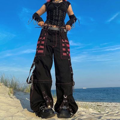 Y2K Gothic Stripe Patchwork Casual Pants