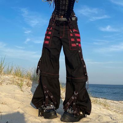 Y2K Gothic Stripe Patchwork Casual Pants