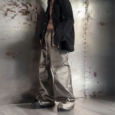 Dark Multi-Pocket Mop-Up Workwear Casual Pants