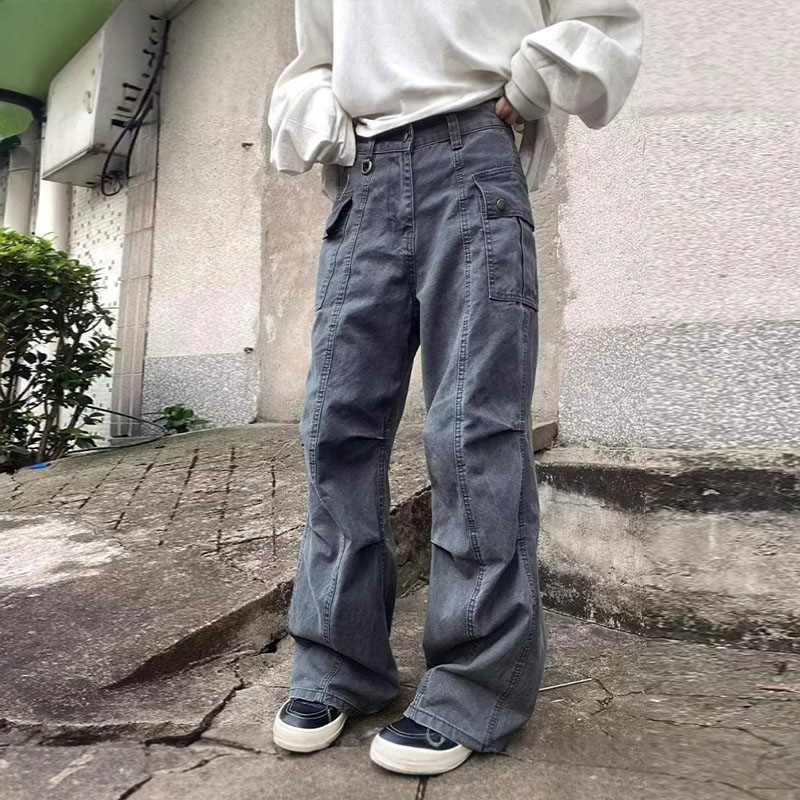 Vintage Aged Multi-Pocket Casual Pants