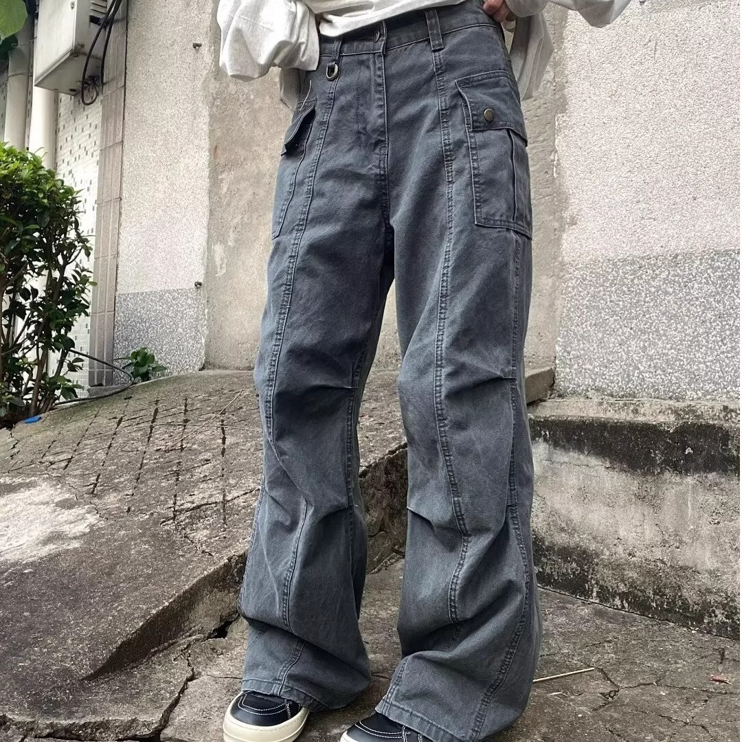 Vintage Aged Multi-Pocket Casual Pants