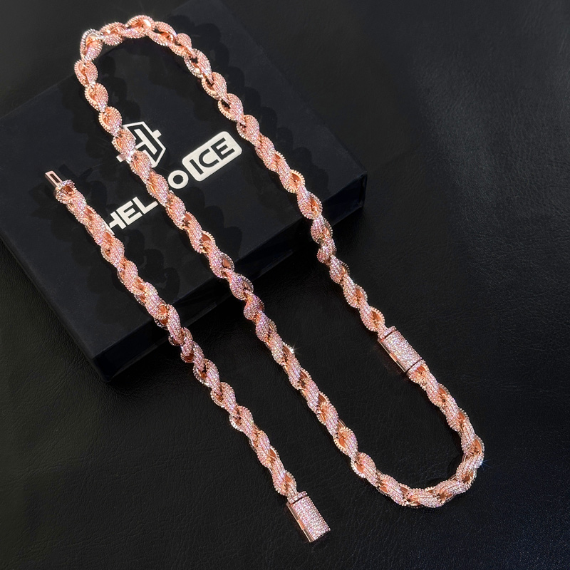 8mm Iced Out Rope Chain and Bracelet Set