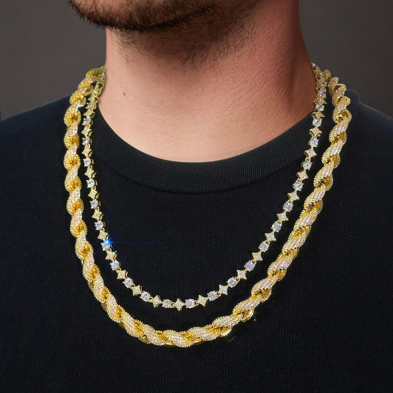 8mm Iced Out Rope Chain and Bracelet Set