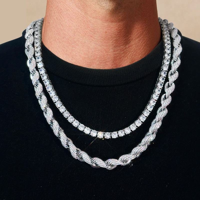 8mm Iced Out Rope Chain and Bracelet Set