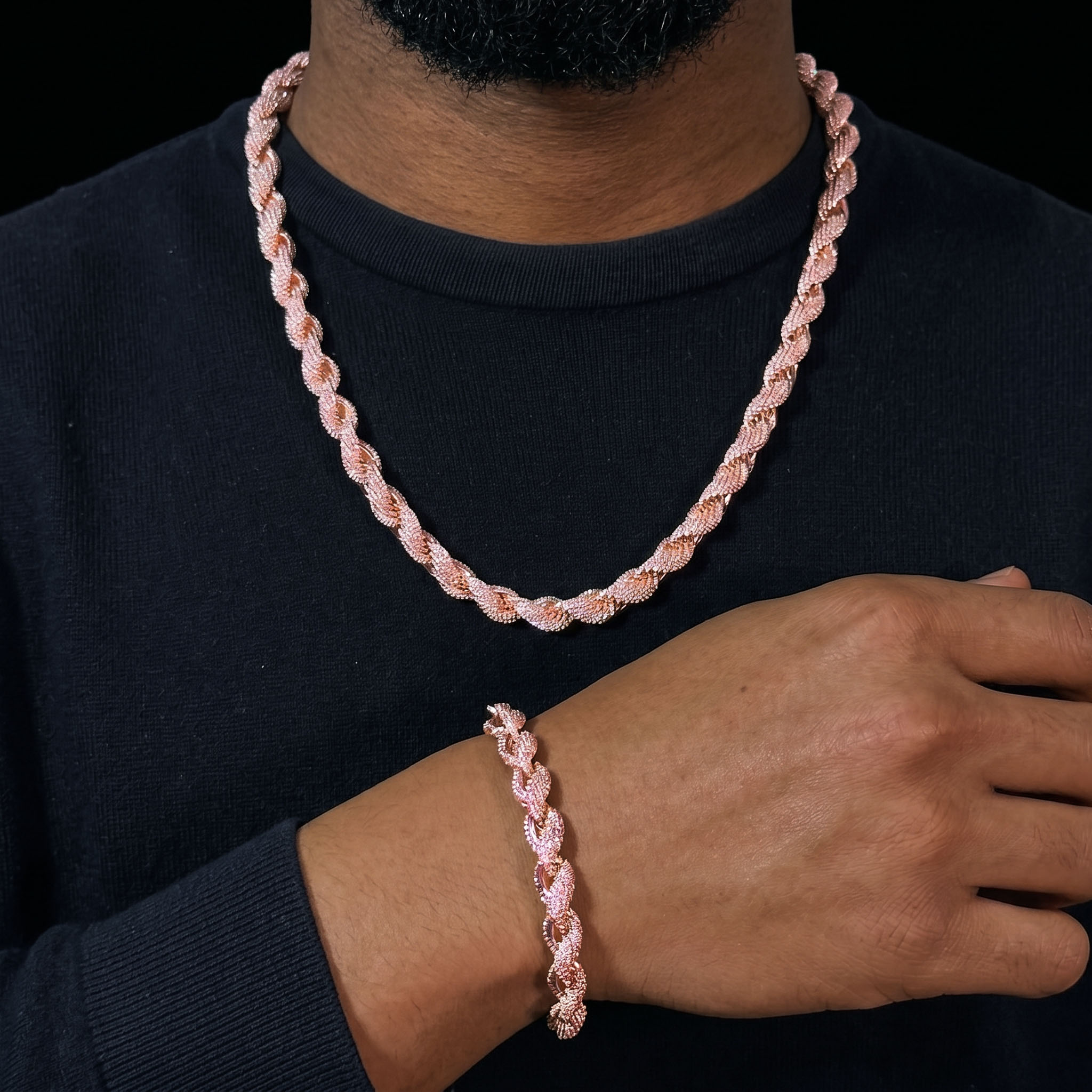 8mm Iced Out Rope Chain and Bracelet Set 8mm Iced Out Rope Chain and Bracelet Set
