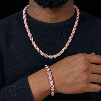 8mm Iced Out Rope Chain and Bracelet Set