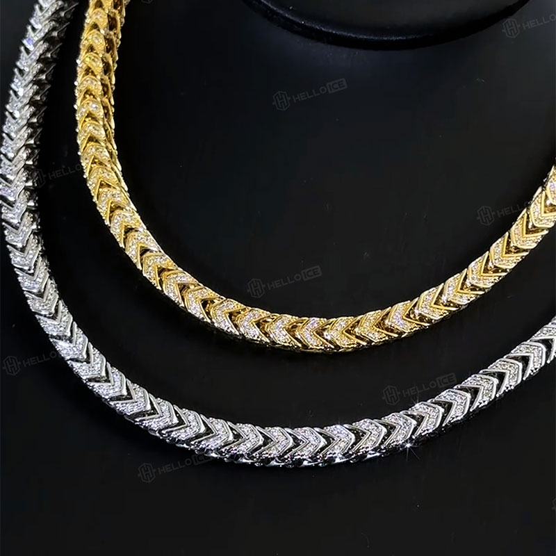 6mm Iced 4-sided V-shape Chain And Bracelet Set