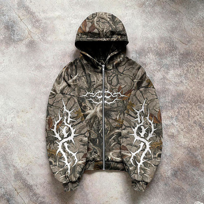 Y2K Camouflage Graffiti Zip Hoodie