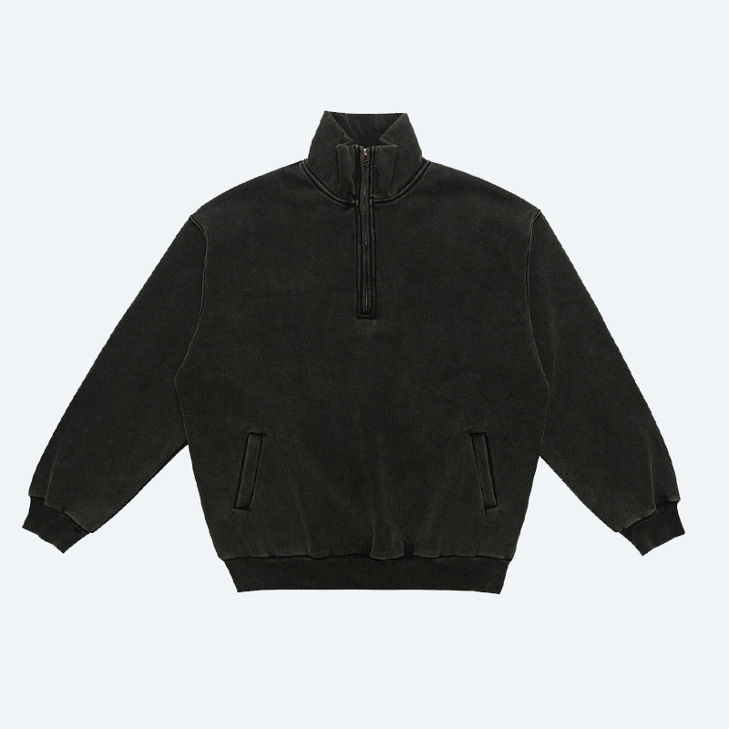 Washed Vintage Aged Half Zip Padded Sweatshirt