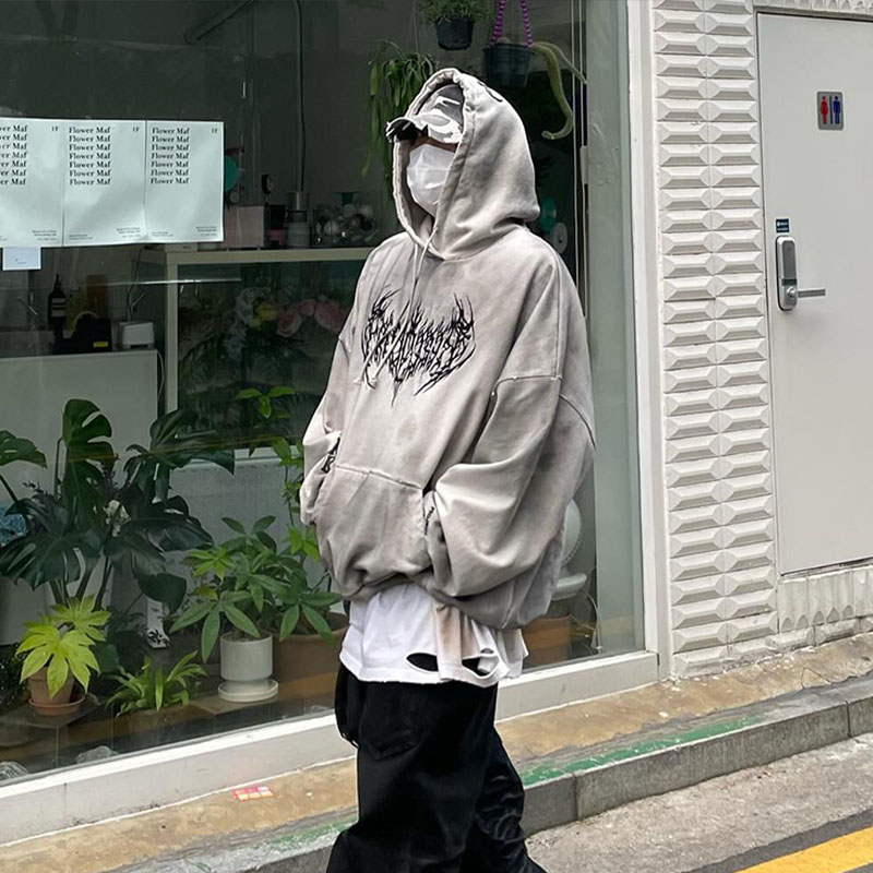 Washed and Aged Embroidered Hoodie