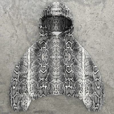 Hip Hop Snake Print Camo Zip Hoodie