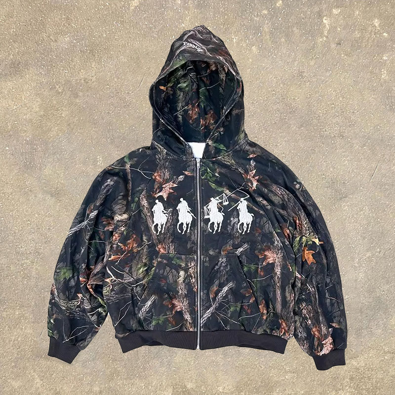 Hip Hop Camouflage Print Zip Hoodie