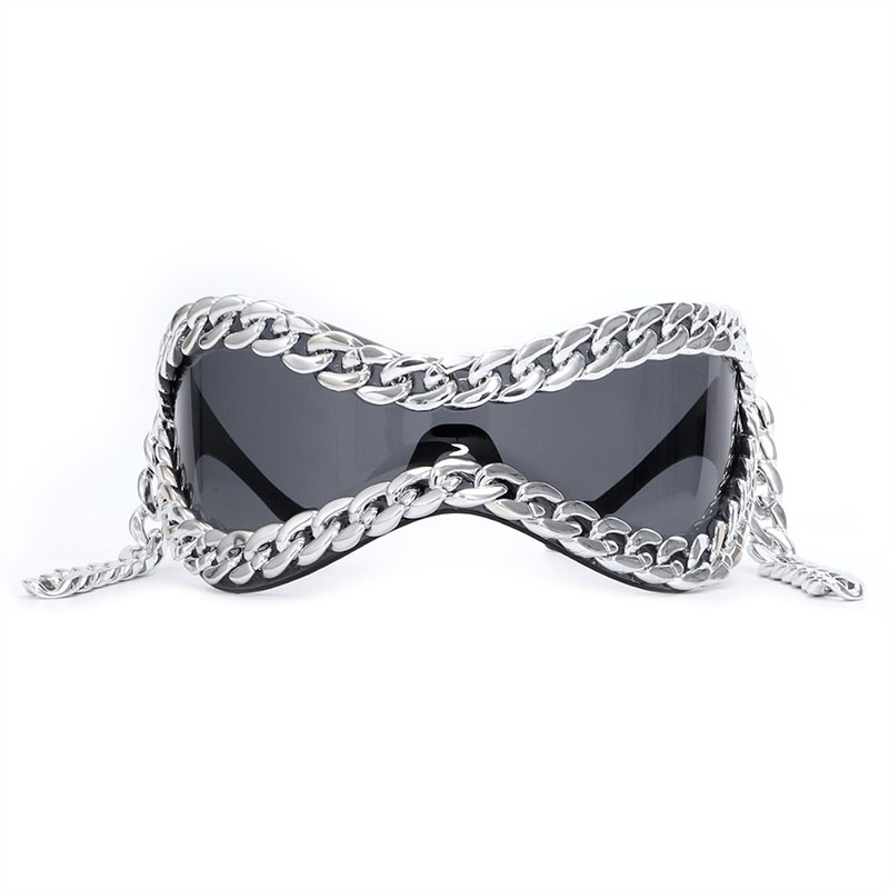 Y2K Futuristic Metal Chain Sunglasses