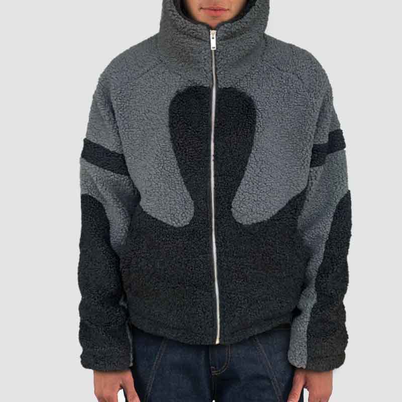 Y2K Colorblocked Stand Collar Fleece Hooded Jacket