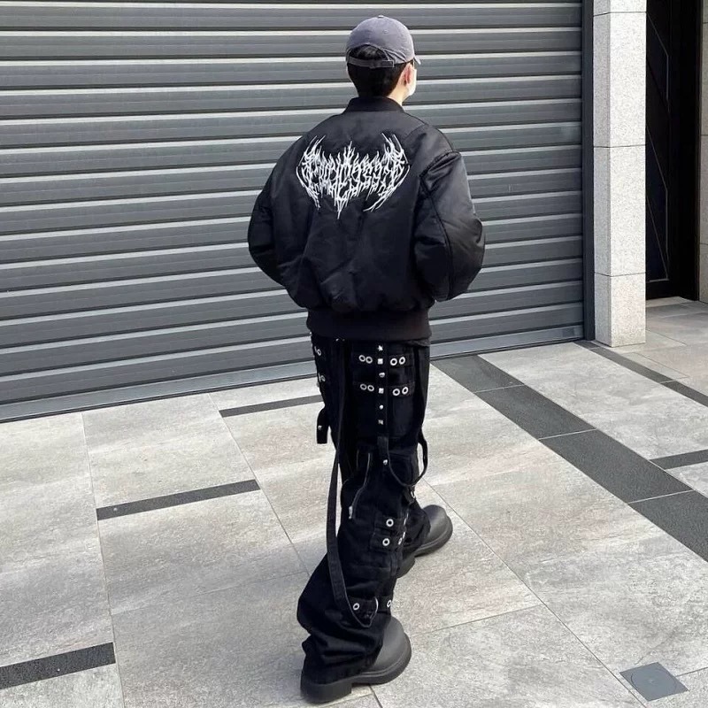 Hip Hop Gothic Embroidered Padded Baseball Jacket