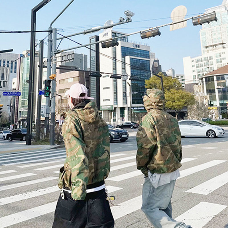 Vintage Jungle Camo Zipper Hooded Jacket