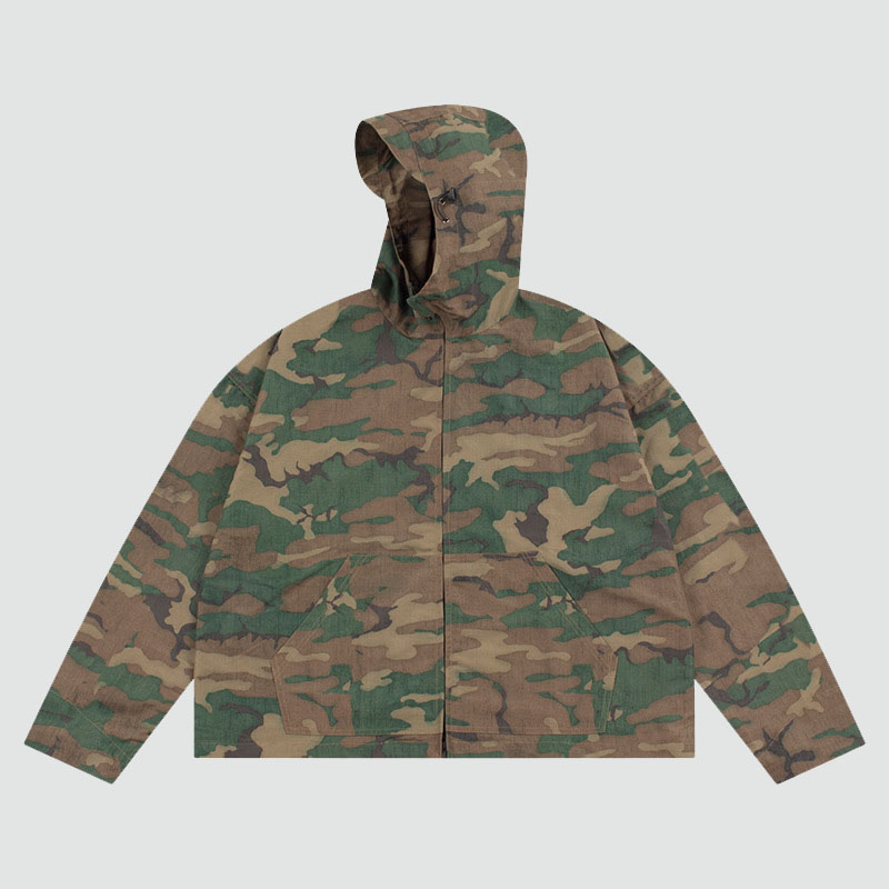 Vintage Jungle Camo Zipper Hooded Jacket