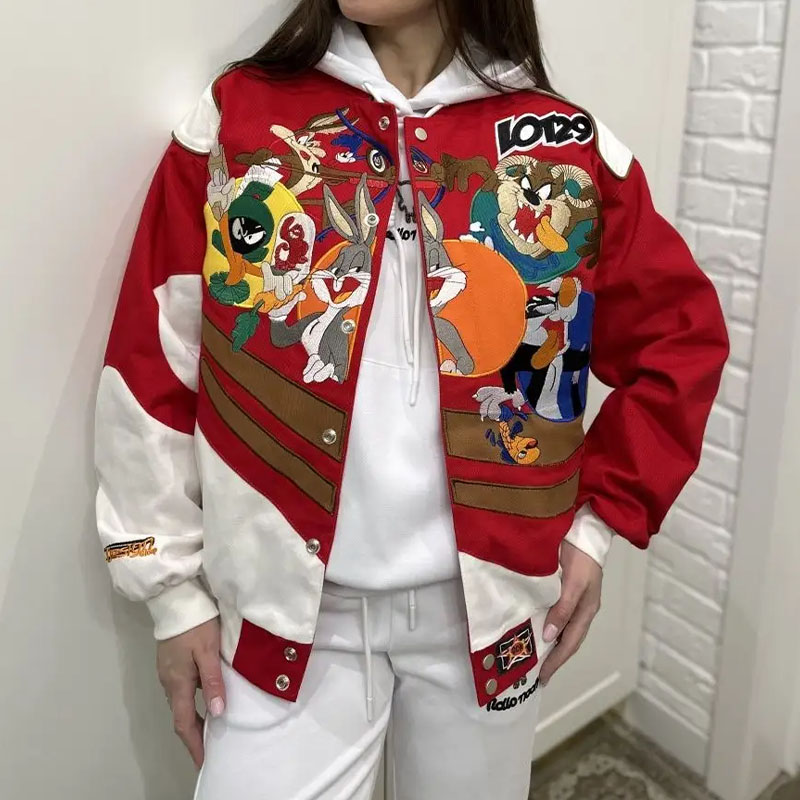 Cartoon Print Varsity Jacket