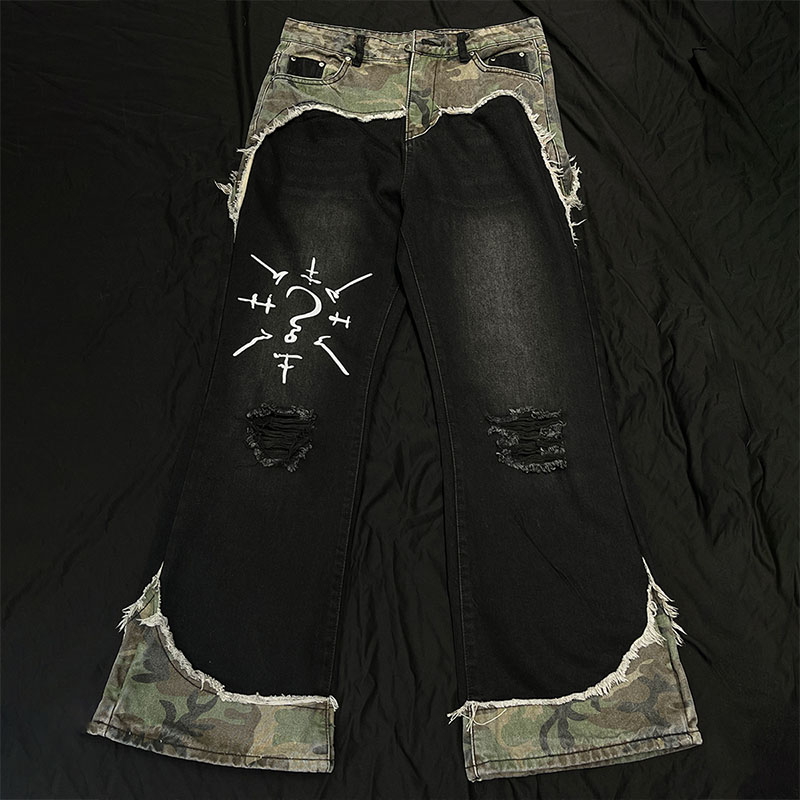 Vintage Camouflage Spliced Jeans