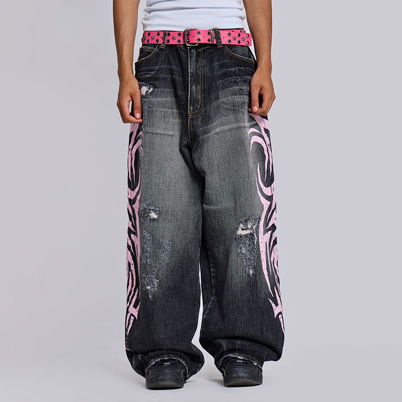 Vintage Wasteland Style Printed Jeans