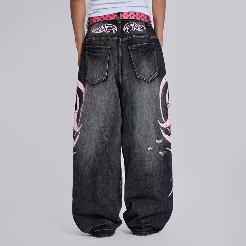 Vintage Wasteland Style Printed Jeans