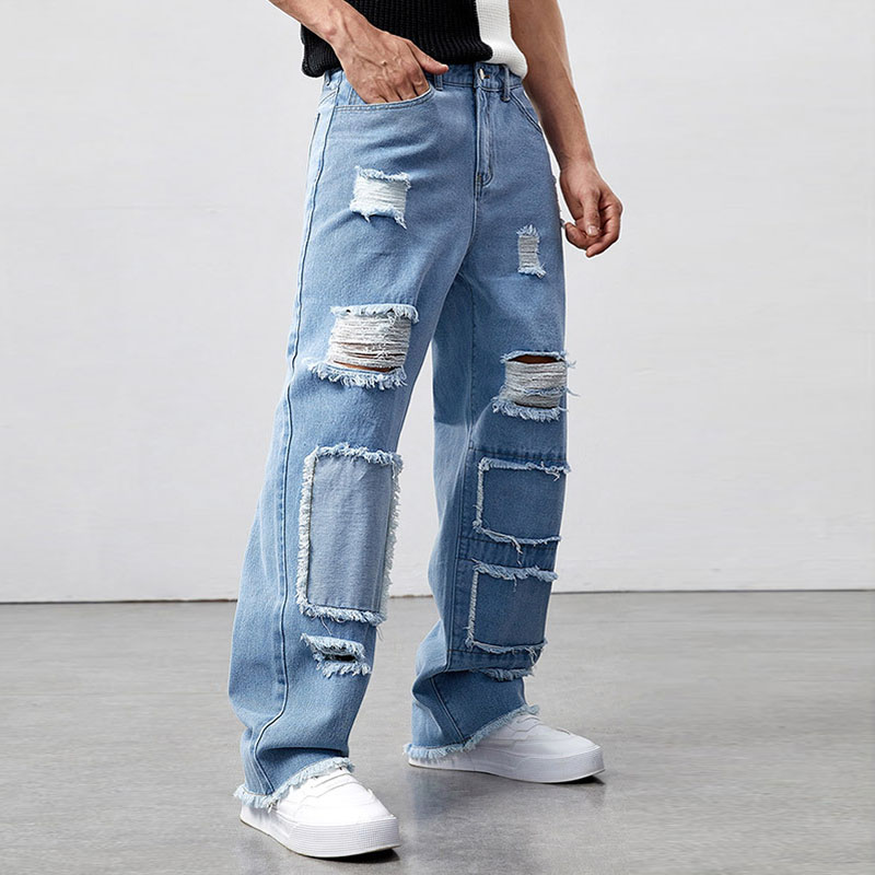 Ripped And Spliced Straight-leg Jeans