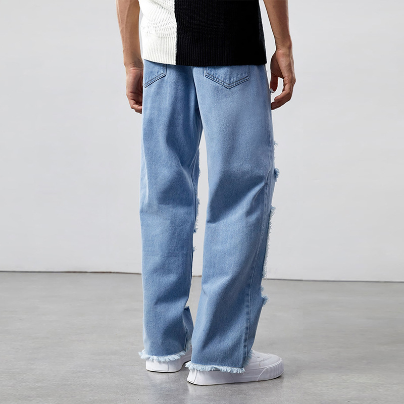 Ripped And Spliced Straight-leg Jeans