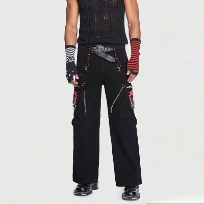 Hip Hop Skull Print Studded Jeans