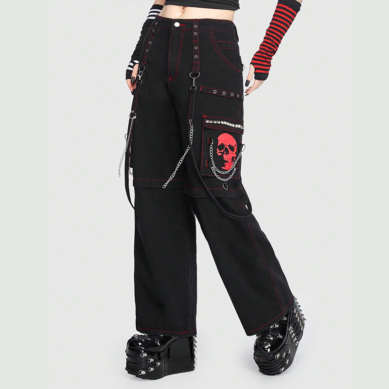 Hip Hop Skull Print Studded Jeans