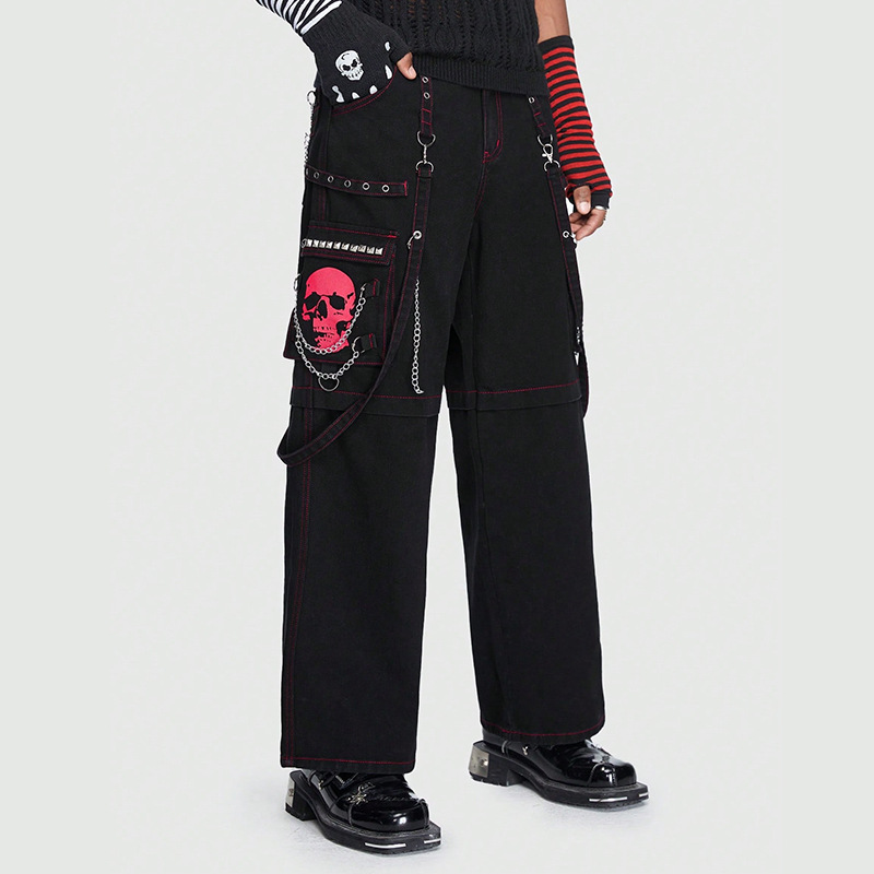 Hip Hop Skull Print Studded Jeans